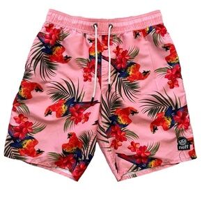 NEFF Pink Parrot Print Brodie Bird Hot Tub Swim Shorts Medium